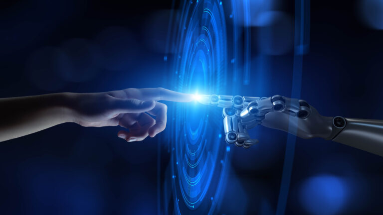 Human and AI Interaction in the Digital Age, Artificial Intelligence and Robotics Concept.